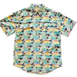 Coastal Shirt Mens XL Palm Tree Tropical 100% Cotton Short Sleeves Top Green